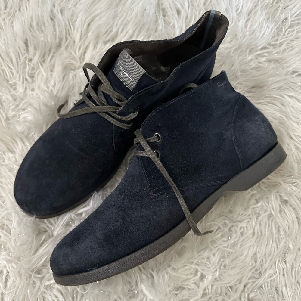 Salvatore Ferragamo Midnight Suede Chukka Boots Sz 8